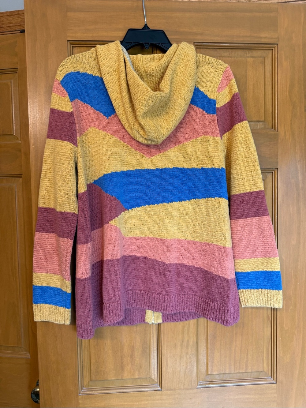 Soft Surroundings Chevron Striped Hooded Zip Cardigan - Mustard, Blue & Pink - Picture 4 of 4